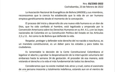 ANDEB expresa su posición ante la interrupción del embarazo en Colombia